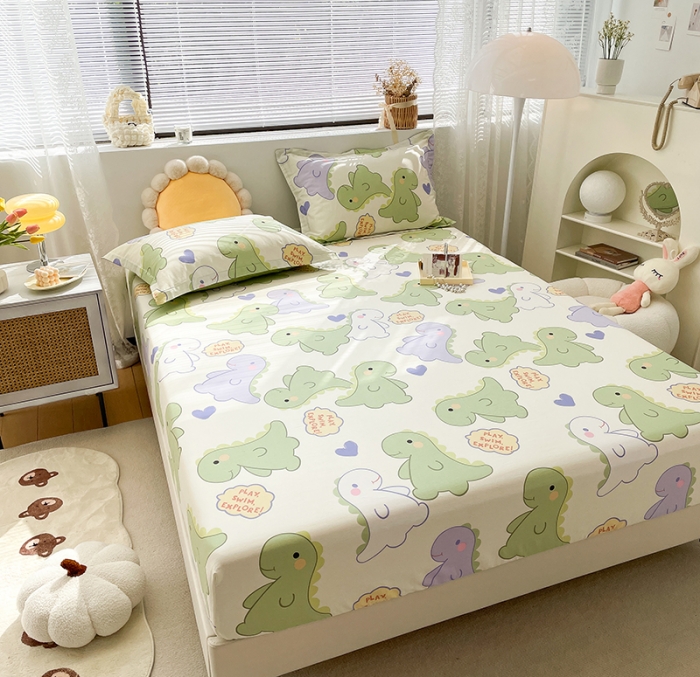 91家纺网 家纺一手货源 找家纺 绵庭 2023新款 全棉印花床笠 恐龙派对