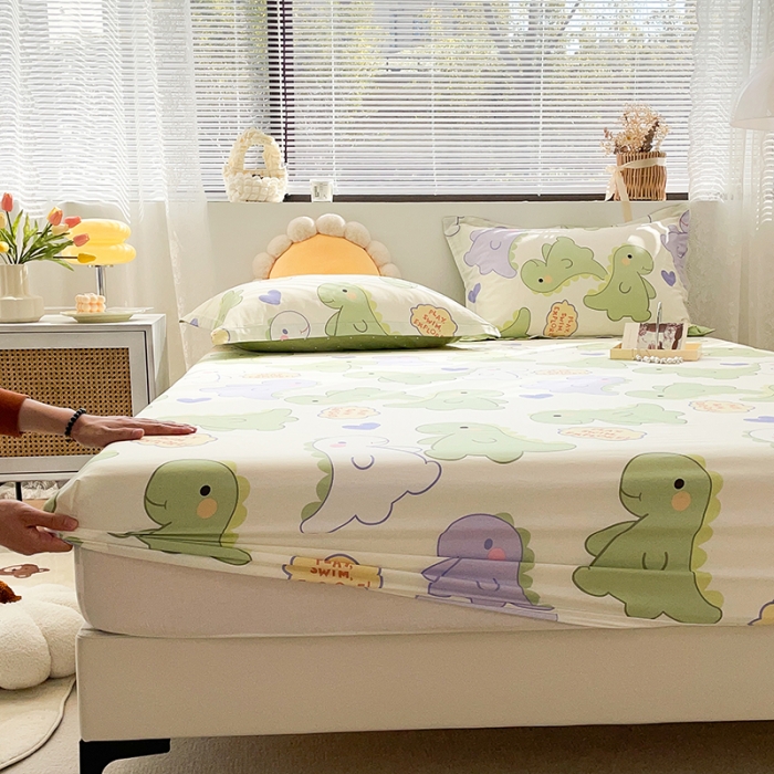 91家纺网 家纺一手货源 找家纺 绵庭 2023新款 全棉印花床笠 恐龙派对