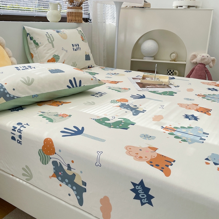 91家纺网 家纺一手货源 找家纺 绵庭 2023新款 全棉印花床笠 恐龙世界