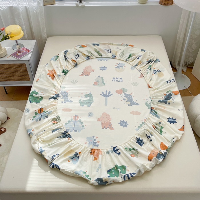 91家纺网 家纺一手货源 找家纺 绵庭 2023新款 全棉印花床笠 恐龙世界