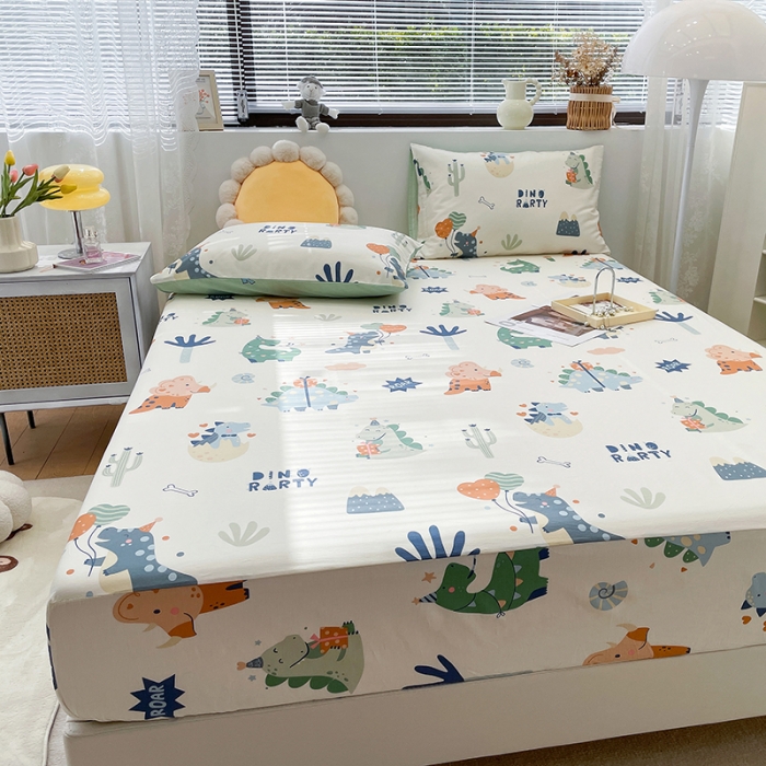 91家纺网 家纺一手货源 找家纺 绵庭 2023新款 全棉印花床笠 恐龙世界