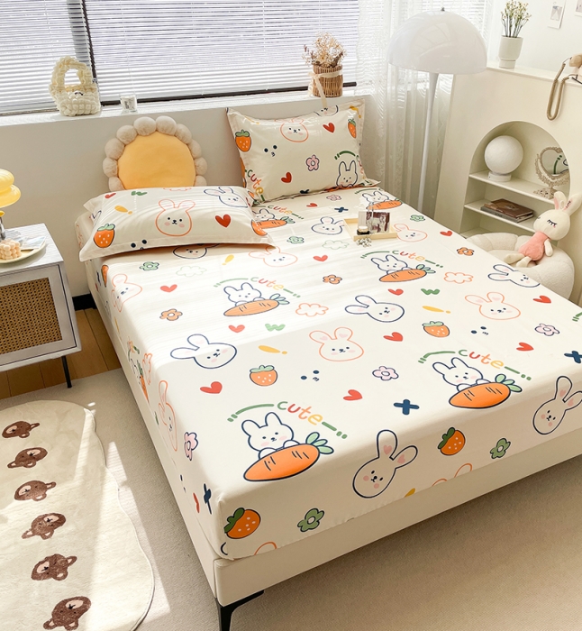 91家纺网 家纺一手货源 找家纺 绵庭 2023新款 全棉印花床笠 萝卜兔