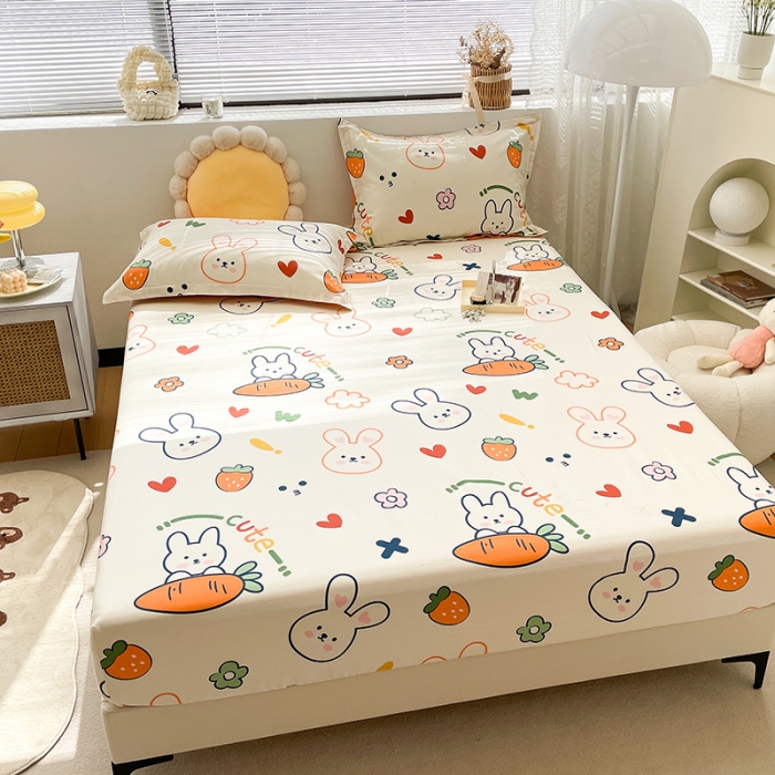 91家纺网 家纺一手货源 找家纺 绵庭 2023新款 全棉印花床笠 萝卜兔