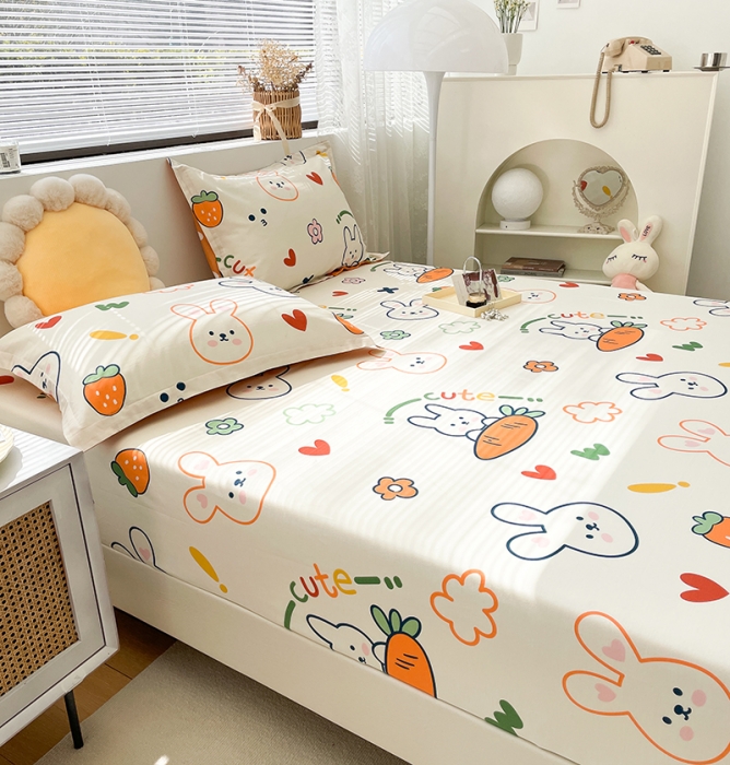 91家纺网 家纺一手货源 找家纺 绵庭 2023新款 全棉印花床笠 萝卜兔