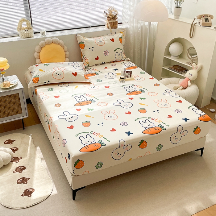 91家纺网 家纺一手货源 找家纺 绵庭 2023新款 全棉印花床笠 萝卜兔