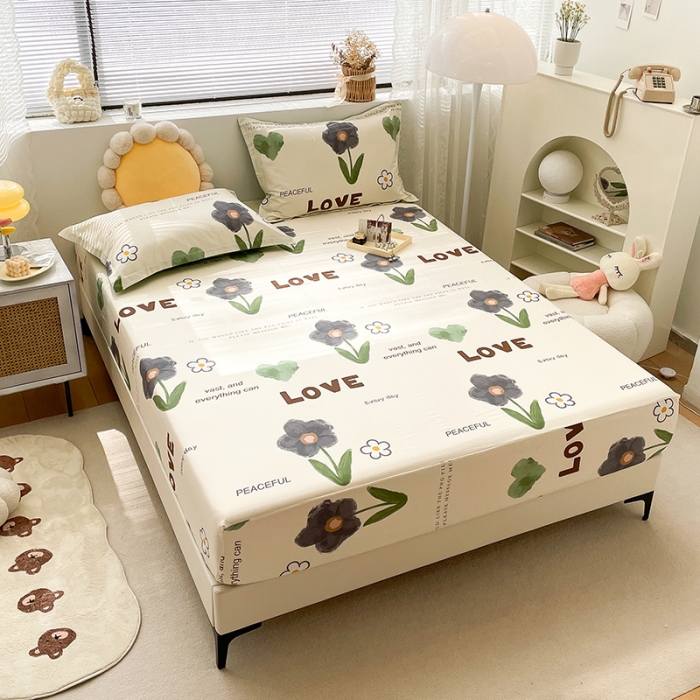 91家纺网 家纺一手货源 找家纺 绵庭 2023新款 全棉印花床笠 绿蔓