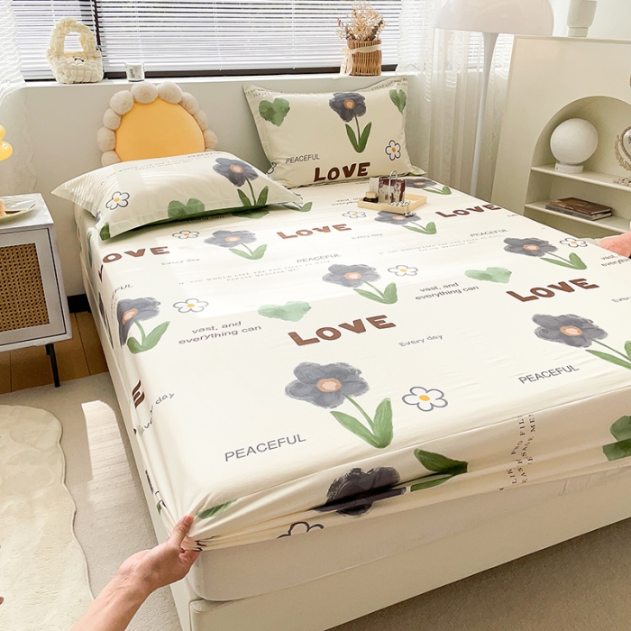 91家纺网 家纺一手货源 找家纺 绵庭 2023新款 全棉印花床笠 绿蔓