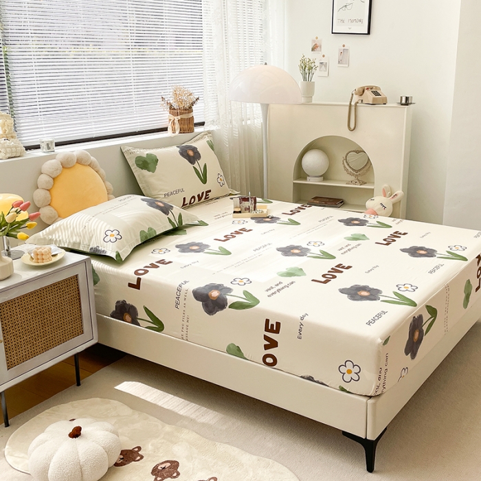 91家纺网 家纺一手货源 找家纺 绵庭 2023新款 全棉印花床笠 绿蔓