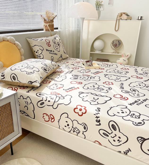 91家纺网 家纺一手货源 找家纺 绵庭 2023新款 全棉印花床笠 萌宠