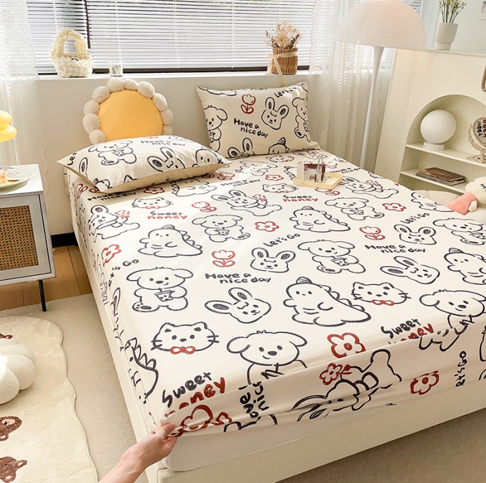 91家纺网 家纺一手货源 找家纺 绵庭 2023新款 全棉印花床笠 萌宠