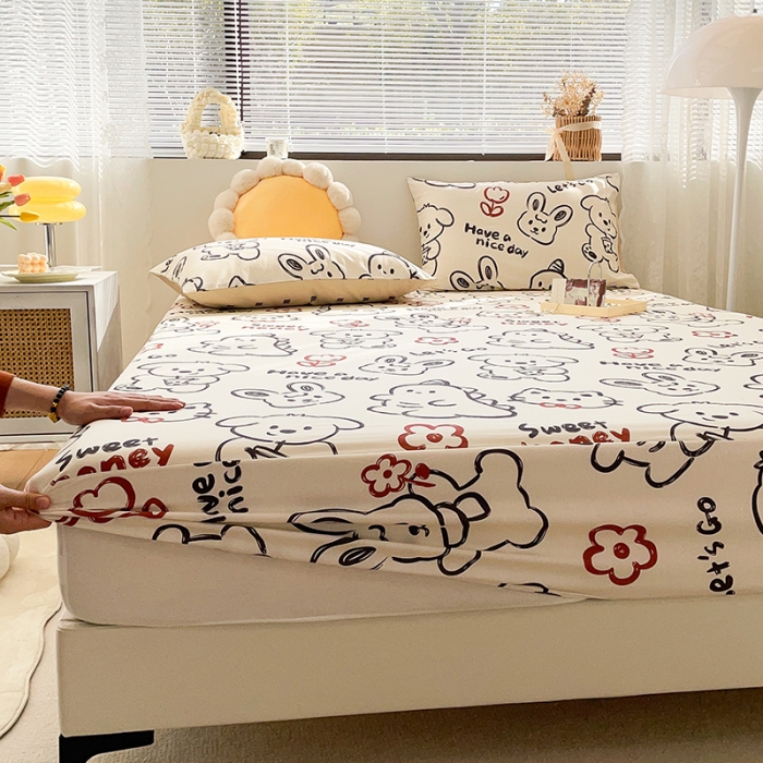 91家纺网 家纺一手货源 找家纺 绵庭 2023新款 全棉印花床笠 萌宠