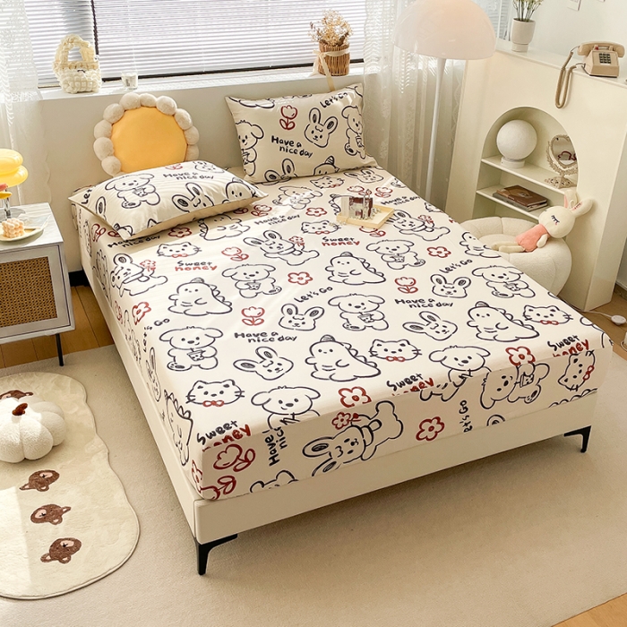 91家纺网 家纺一手货源 找家纺 绵庭 2023新款 全棉印花床笠 萌宠