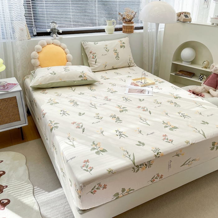 91家纺网 家纺一手货源 找家纺 绵庭 2023新款 全棉印花床笠 清然花香