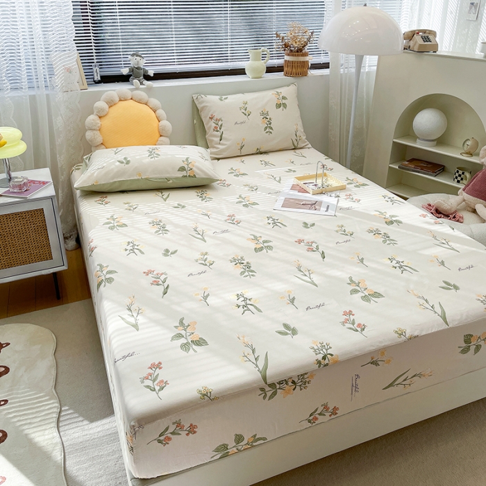 91家纺网 家纺一手货源 找家纺 绵庭 2023新款 全棉印花床笠 清然花香