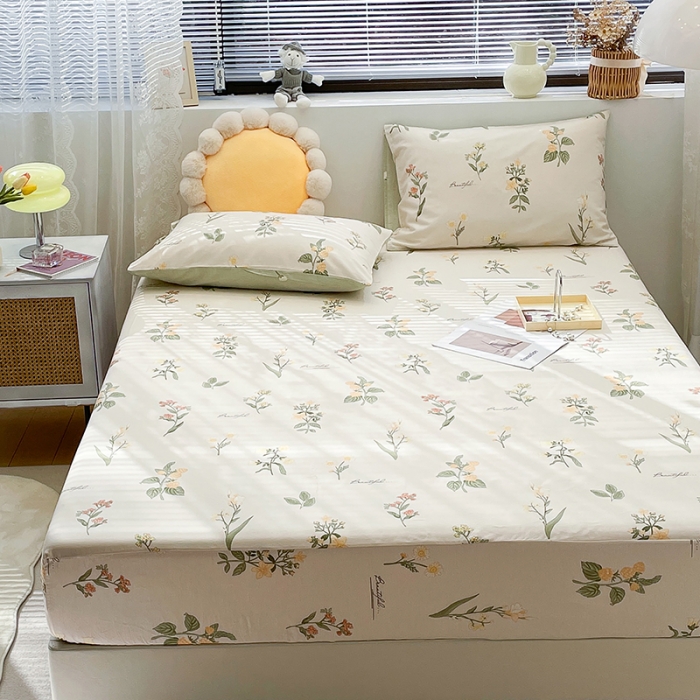 91家纺网 家纺一手货源 找家纺 绵庭 2023新款 全棉印花床笠 清然花香