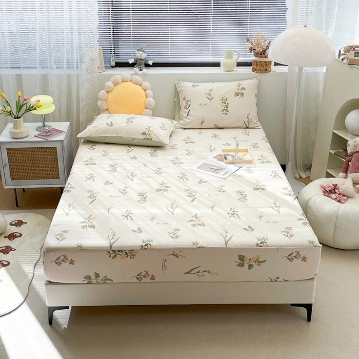 91家纺网 家纺一手货源 找家纺 绵庭 2023新款 全棉印花床笠 清然花香