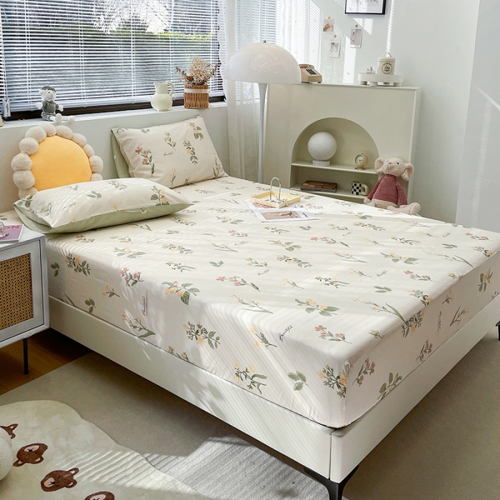 91家纺网 家纺一手货源 找家纺 绵庭 2023新款 全棉印花床笠 清然花香