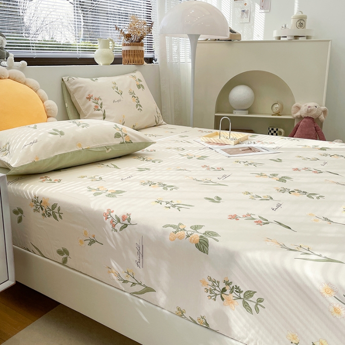 91家纺网 家纺一手货源 找家纺 绵庭 2023新款 全棉印花床笠 清然花香