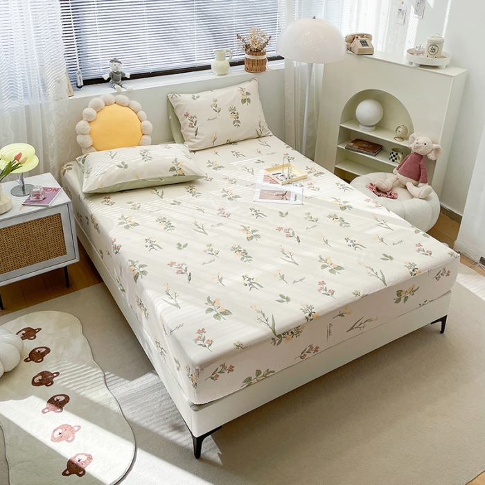 91家纺网 家纺一手货源 找家纺 绵庭 2023新款 全棉印花床笠 清然花香