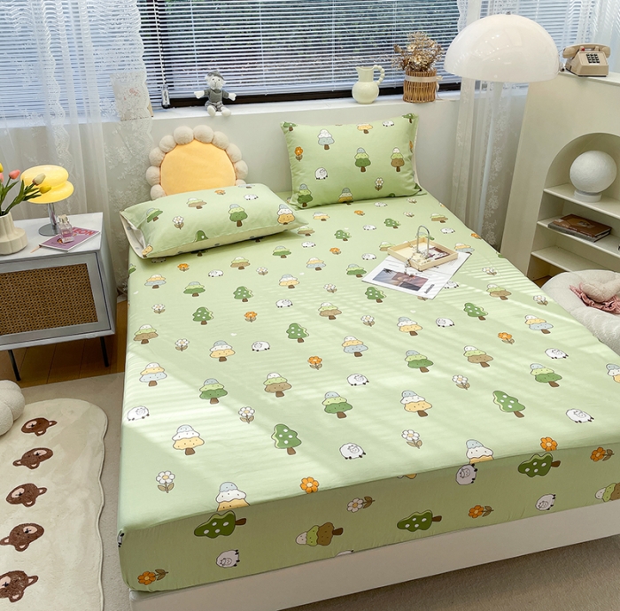 91家纺网 家纺一手货源 找家纺 绵庭 2023新款 全棉印花床笠 森林羊