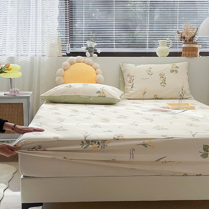 91家纺网 家纺一手货源 找家纺 绵庭 2023新款 全棉印花床笠 清然花香