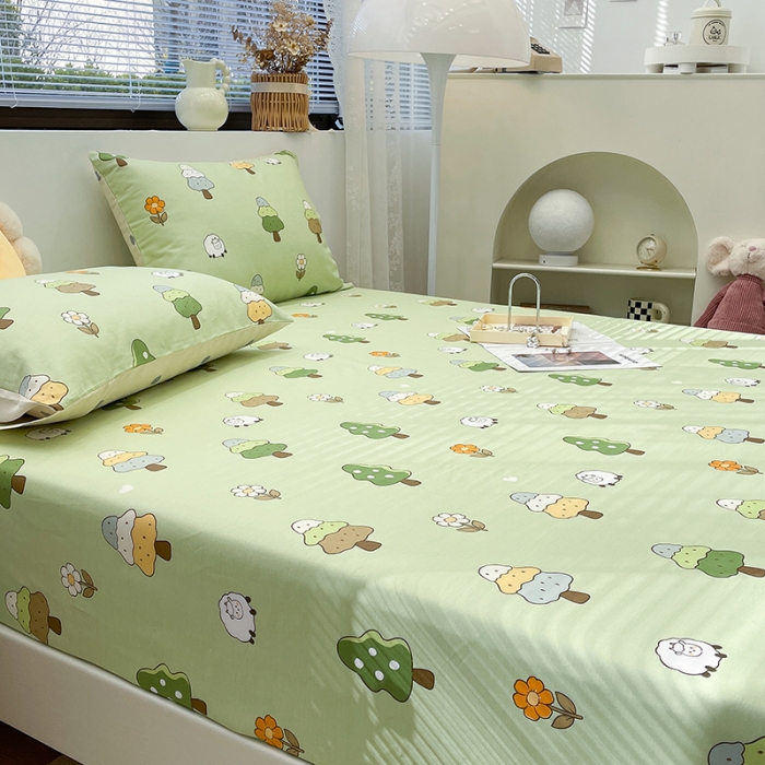 91家纺网 家纺一手货源 找家纺 绵庭 2023新款 全棉印花床笠 森林羊