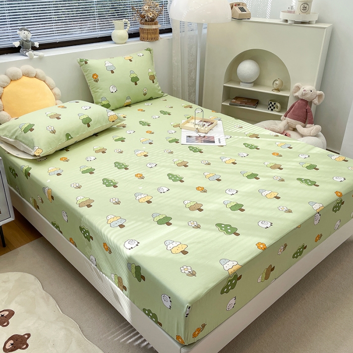 91家纺网 家纺一手货源 找家纺 绵庭 2023新款 全棉印花床笠 森林羊