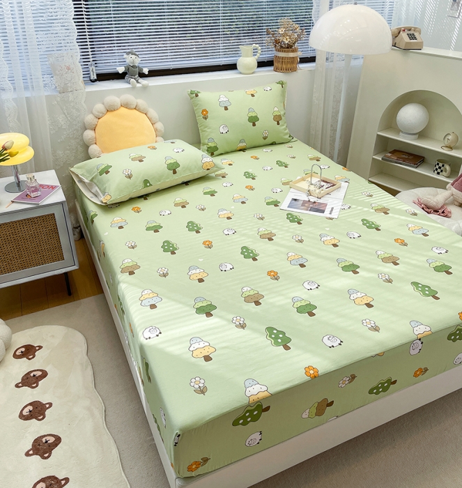 91家纺网 家纺一手货源 找家纺 绵庭 2023新款 全棉印花床笠 森林羊