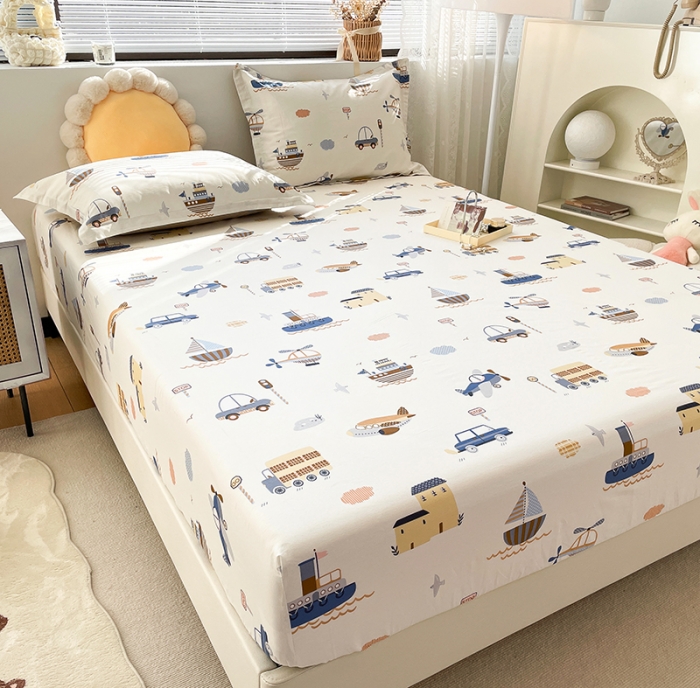 91家纺网 家纺一手货源 找家纺 绵庭 2023新款 全棉印花床笠 玩具乐园-米