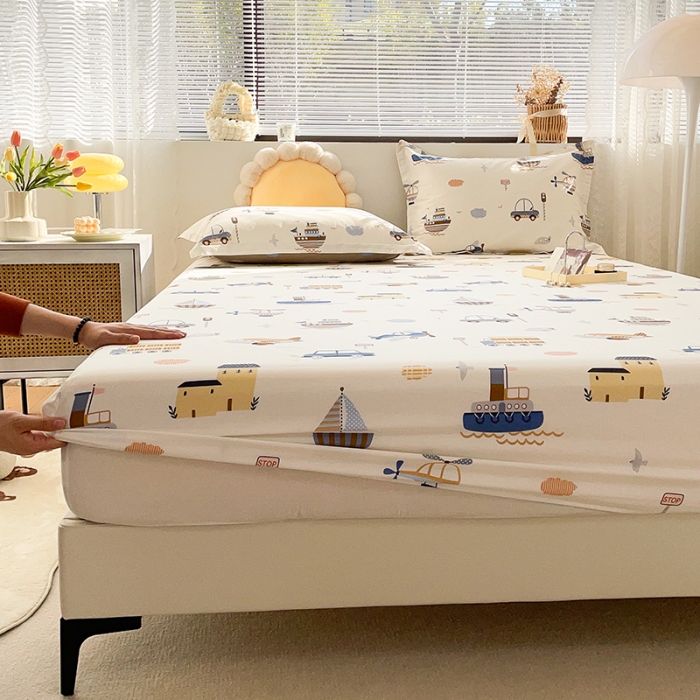 91家纺网 家纺一手货源 找家纺 绵庭 2023新款 全棉印花床笠 玩具乐园-米