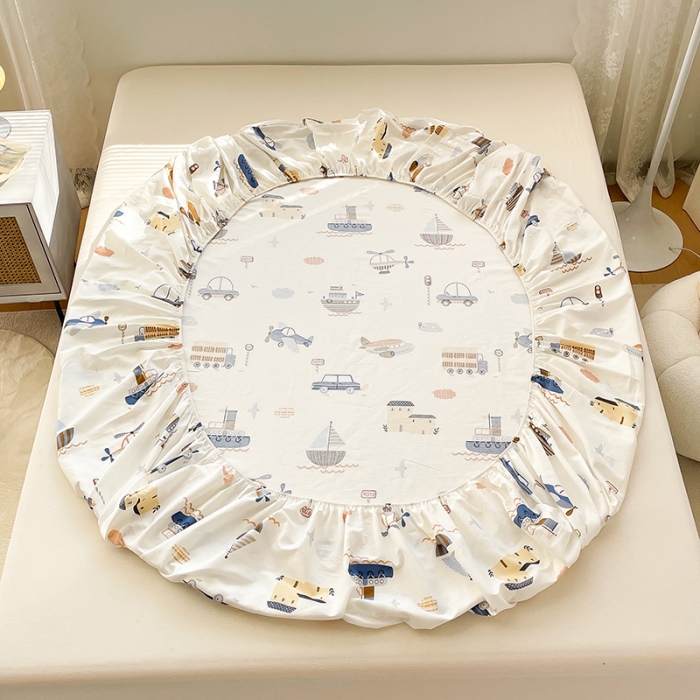 91家纺网 家纺一手货源 找家纺 绵庭 2023新款 全棉印花床笠 玩具乐园-米