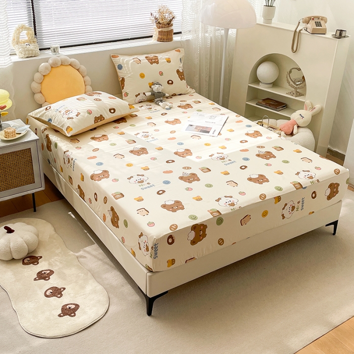 91家纺网 家纺一手货源 找家纺 绵庭 2023新款 全棉印花床笠 熊宝宝