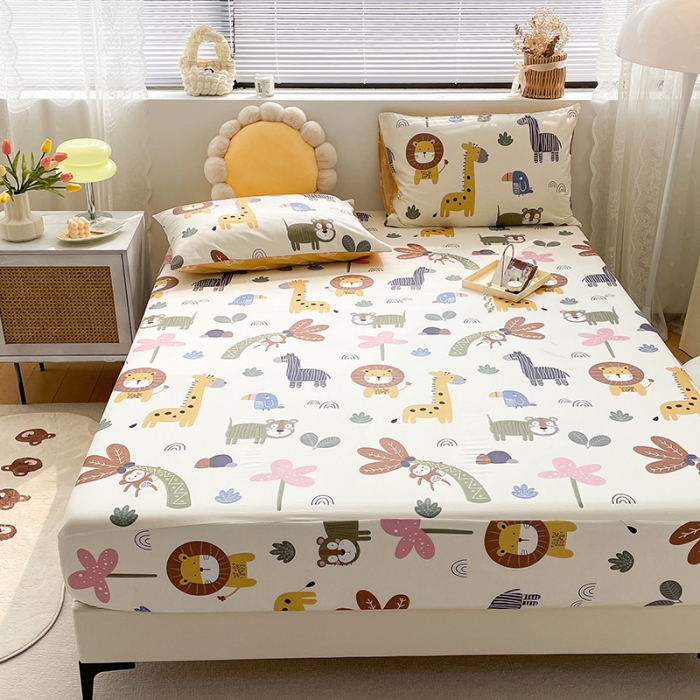 91家纺网 家纺一手货源 找家纺 绵庭 2023新款 全棉印花床笠 野生动物园