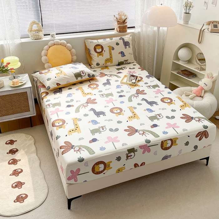 91家纺网 家纺一手货源 找家纺 绵庭 2023新款 全棉印花床笠 野生动物园