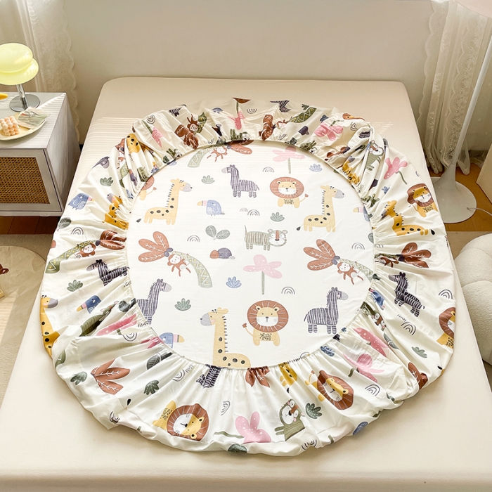 91家纺网 家纺一手货源 找家纺 绵庭 2023新款 全棉印花床笠 野生动物园