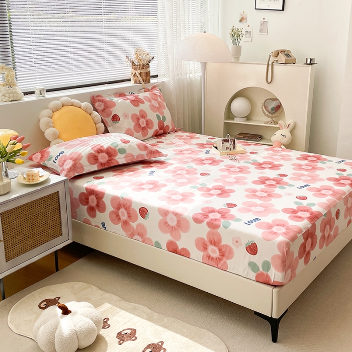 91家纺网 家纺一手货源 找家纺 绵庭 2023新款 全棉印花床笠 云梦花间