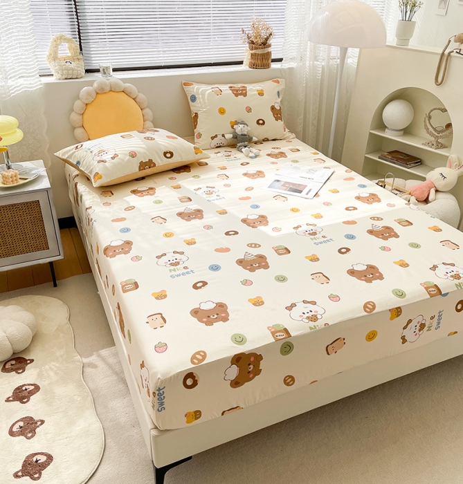 91家纺网 家纺一手货源 找家纺 绵庭 2023新款 全棉印花床笠 熊宝宝