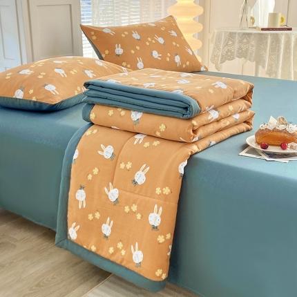 91家纺网 家纺一手货源 找家纺 （总）好欣怡 2024新款水洗棉麻双层纱大豆夏被四件套直播爆款