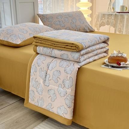 91家纺网 家纺一手货源 找家纺 好欣怡 2024新款水洗棉麻双层纱大豆夏被四件套直播爆款 银杏叶