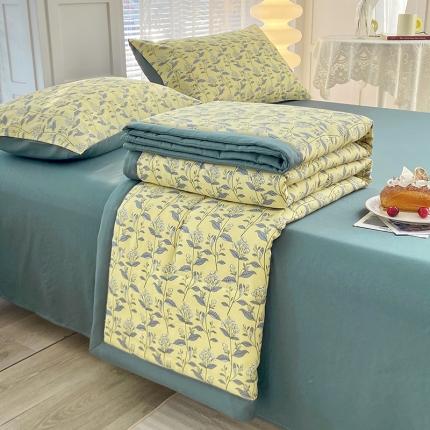 91家纺网 家纺一手货源 找家纺 （总）好欣怡 2024新款水洗棉麻双层纱大豆夏被四件套直播爆款