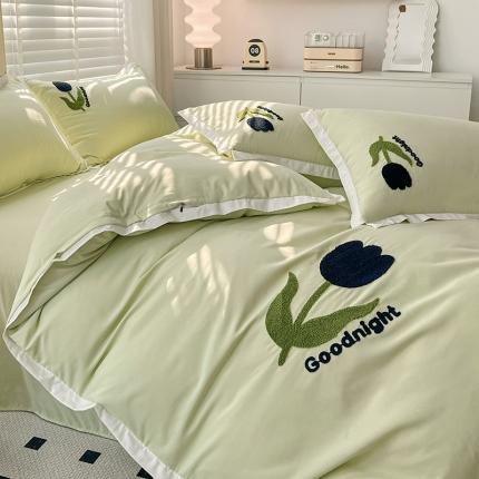 包小包2024春夏新款工艺款毛巾绣臻丝棉四件套米兰系列香草绿提供买家秀