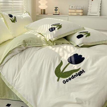 包小包2024春夏新款工艺款毛巾绣臻丝棉四件套米兰系列奶昔绿提供买家秀