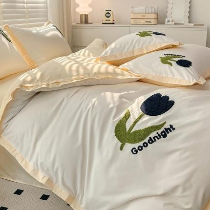 包小包 2024春夏新款工艺款毛巾绣臻丝棉四件套米兰系列 奶昔黄