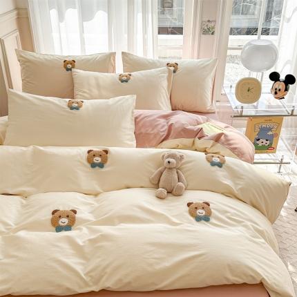 91家纺网 家纺一手货源 找家纺 锦觅 2024新款都市小清新ins全棉纯棉水洗棉毛巾绣四件套 熊先生