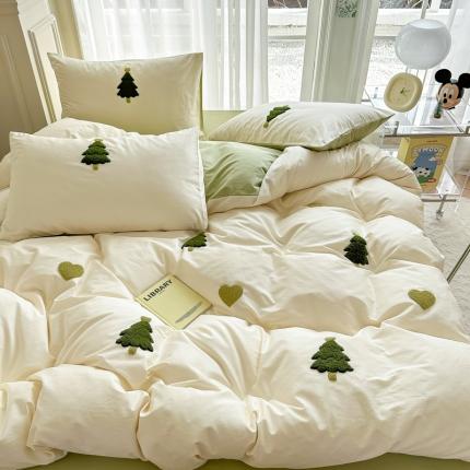 91家纺网 家纺一手货源 找家纺 锦觅 2024新款都市小清新ins全棉纯棉水洗棉毛巾绣四件套 心愿树