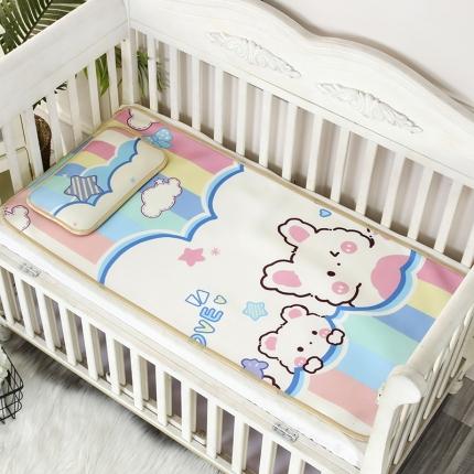 91家纺网 家纺一手货源 找家纺 沁童 2023新款儿童卡通凉感丝冰丝凉席两件套 彩虹兔