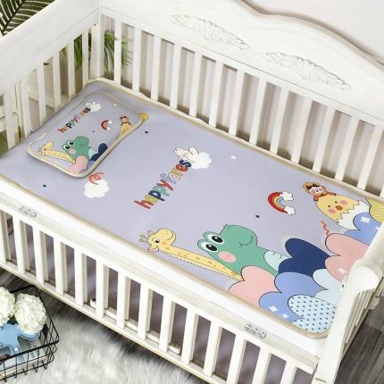 91家纺网 家纺一手货源 找家纺 沁童 2023新款儿童卡通凉感丝冰丝凉席两件套 欢乐动物园