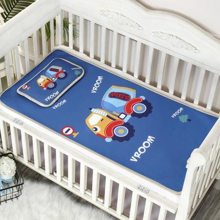 91家纺网 家纺一手货源 找家纺 沁童 2023新款儿童卡通凉感丝冰丝凉席两件套 消防车