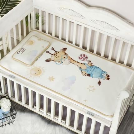 91家纺网 家纺一手货源 找家纺 沁童 2023新款儿童卡通凉感丝冰丝凉席两件套 小鹿