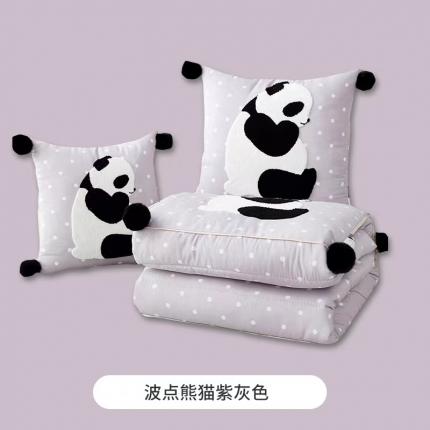 古本 2023新水洗印花棉麻四季款波点熊猫团子抱枕被 波点熊猫紫灰色
